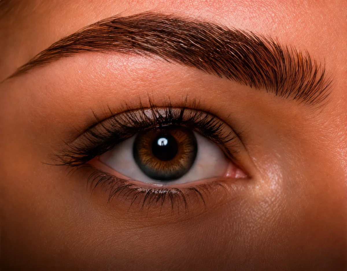 Close-up of finished brow work