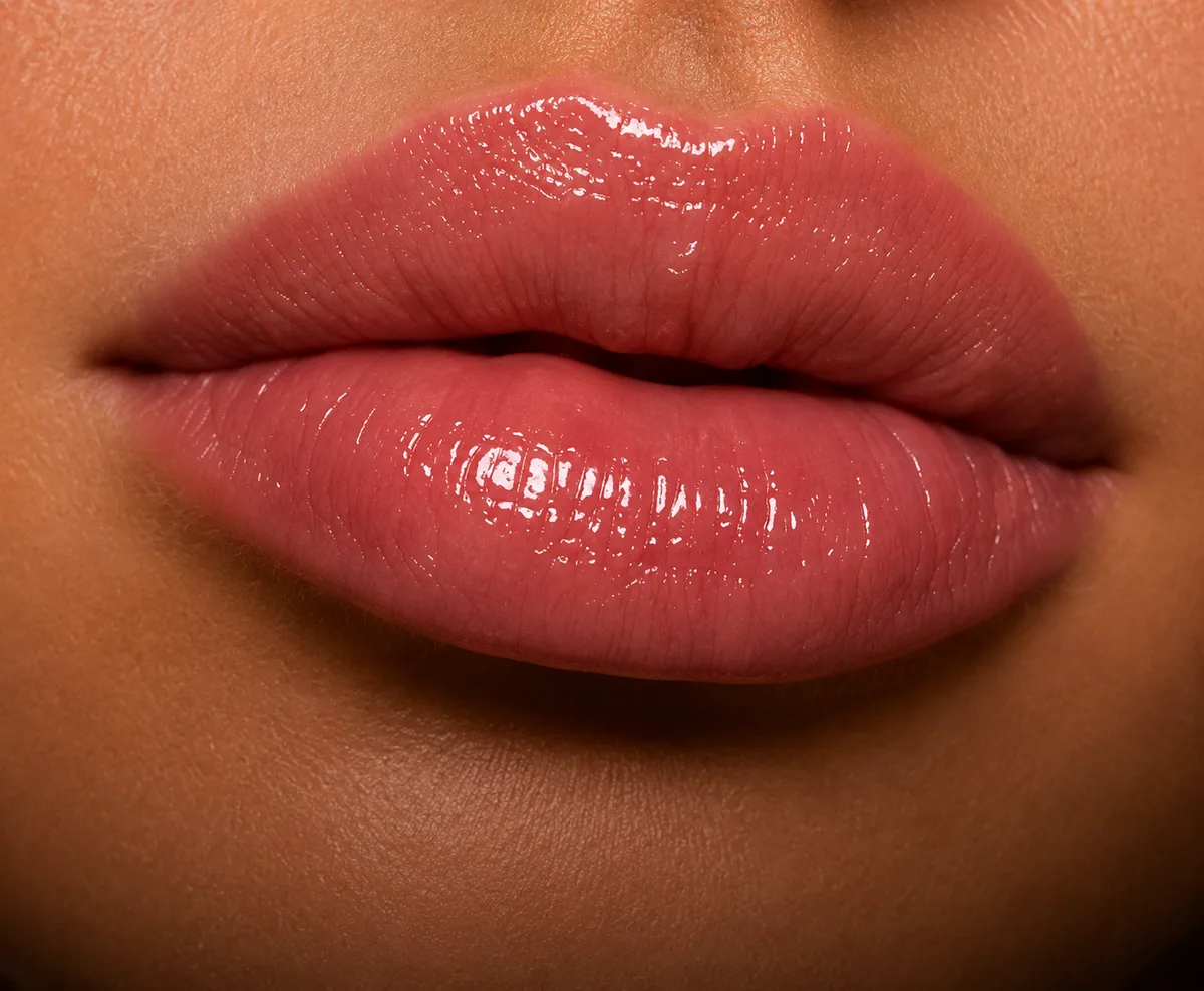 Close-up of lip blush work